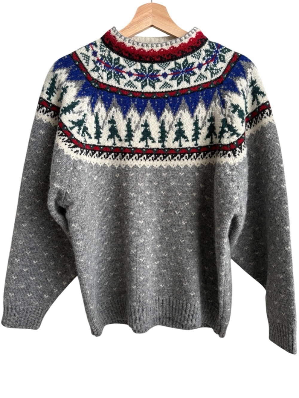 Vintage Eddie Bauer Women's Gray Wool Blend Sweater Size M Snow Fair Isle Winter
